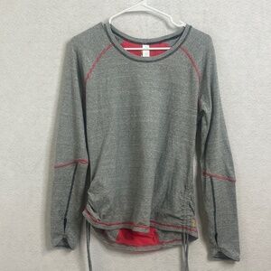 Lucy Tech Gray Striped Ruched Workout Top Large